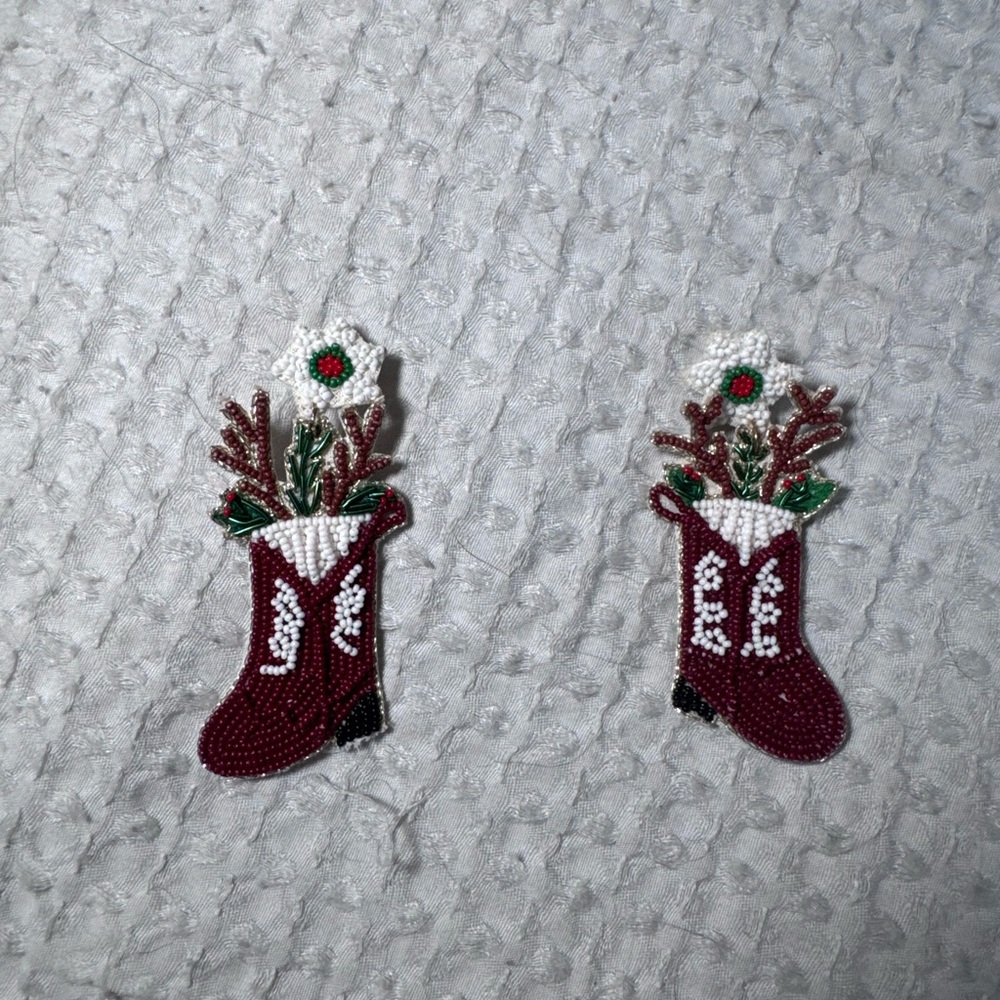Festive Beaded Boot Earrings